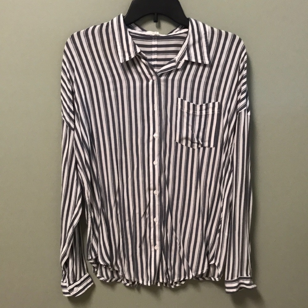 Maurices Navy & White Button Down Blouse